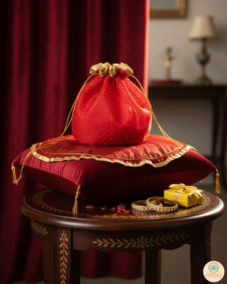 1 Red Multi-Purpose DORI RUMAL (Gift Bag, Thaal Cover, Potli Bag - Perfect for: Indian Wedding, Shagan Ceremony, Chunni Charhana, Bridal Shower, Baby Shower, Maiyan, Weddings, Favors, Shaadi, Walima)