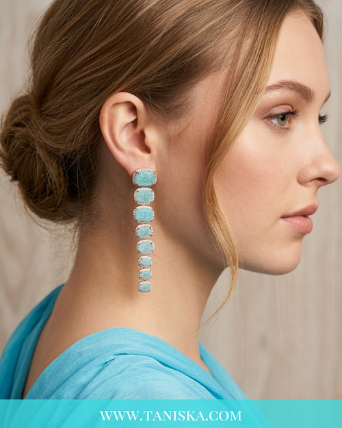 The Panthera Azure Drop Earrings - Earring & Tikka Sets