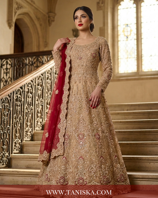 Champagne Gold Heavily Embellished Bridal Lehenga