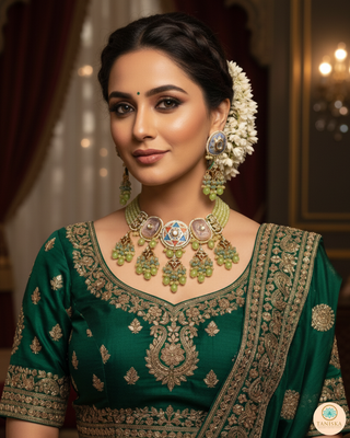 ZOYA Mint/Turquoise/Grey Combo Kundan Necklace Set