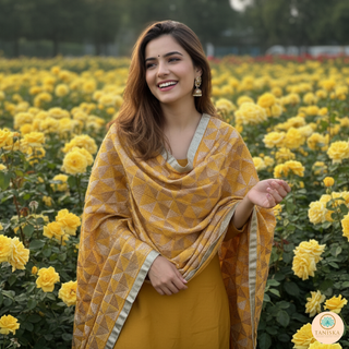 The Lemon Glam Phulkari Dupatta