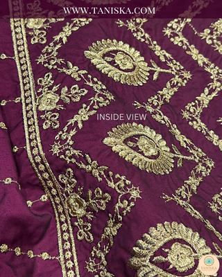 The Majesty Plum | Striped Velvet Zardosi Groom’s Shawl