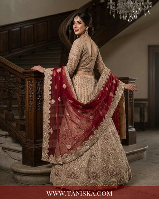 Champagne Gold Heavily Embellished Bridal Lehenga