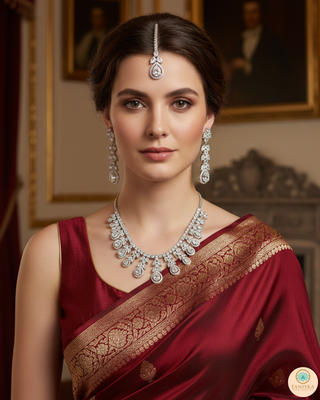 American Diamond Style Necklace Set - Silver
