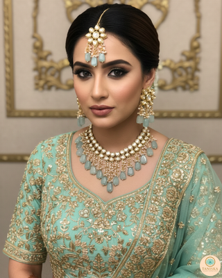 MISHA Kundan Necklace Set (Mint)