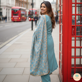 The Aqua Sea Blue Glam Phulkari Dupatta