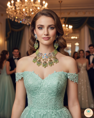 ZOYA Mint/Turquoise/Grey Combo Kundan Necklace Set