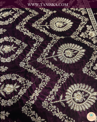 The Majesty Plum | Striped Velvet Zardosi Groom’s Shawl