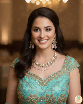 MEEREN Kundan Choker Necklace Set (Baby Pink)