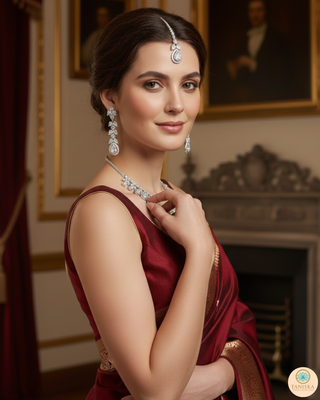 American Diamond Style Necklace Set - Silver
