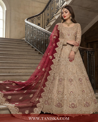 Champagne Gold Heavily Embellished Bridal Lehenga