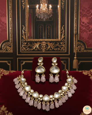 MEEREN Kundan Choker Necklace Set (Baby Pink)