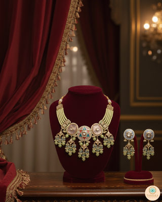 ZOYA Mint/Turquoise/Grey Combo Kundan Necklace Set