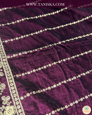 The Majesty Plum | Striped Velvet Zardosi Groom’s Shawl