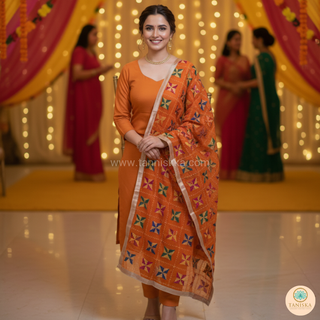 The Orange Star Bloom Phulkari Dupatta