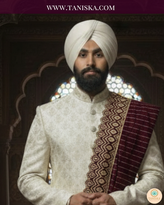 The Majesty Plum | Striped Velvet Zardosi Groom’s Shawl
