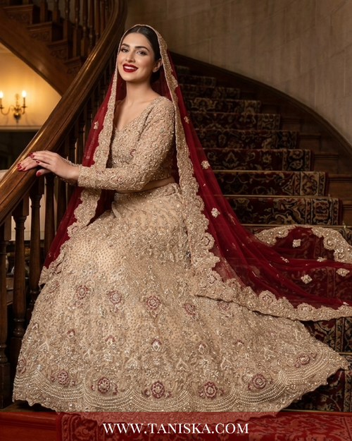 Champagne Gold Heavily Embellished Bridal Lehenga - Bridal Lehnga