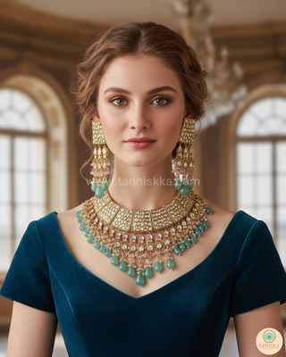 HEER Designer Mint/Baby Pink Kundan Necklace Set