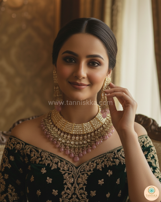 HEER Designer Baby Pink Kundan Necklace Set
