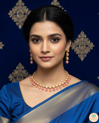ROYAL Kundan Necklace Set - Pink (with Meenakari)