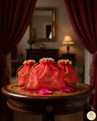1 Red Multi-Purpose DORI RUMAL (Gift Bag, Thaal Cover, Potli Bag - Perfect for: Indian Wedding, Shagan Ceremony, Chunni Charhana, Bridal Shower, Baby Shower, Maiyan, Weddings, Favors, Shaadi, Walima)