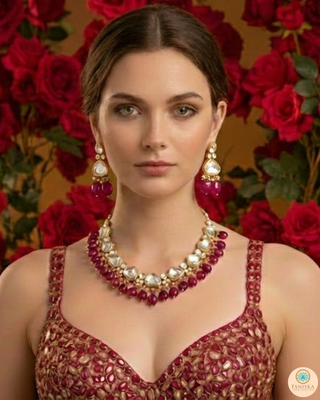 MEEREN Kundan Choker Necklace Set (Ruby)