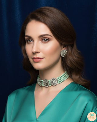 SIMRAN Mint/Silver Choker Necklace Set