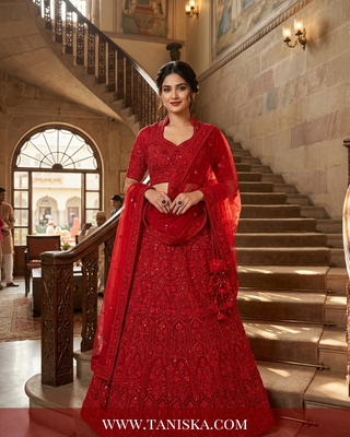 Scarlet Heritage Embroidered Bridal Lehenga