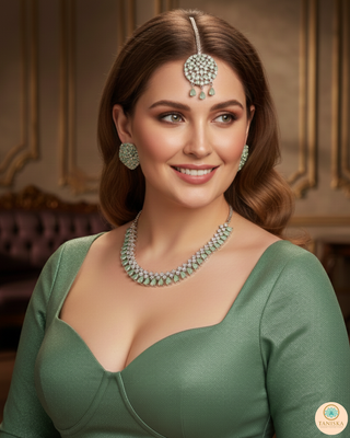 American Diamond Style Necklace Set - Silver/Mint