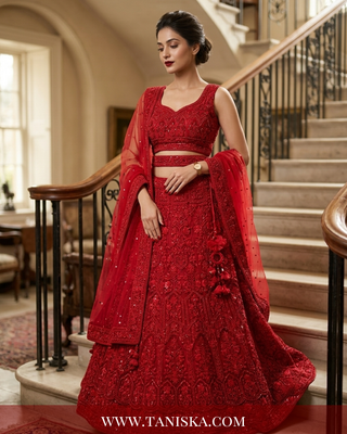 Scarlet Heritage Embroidered Bridal Lehenga