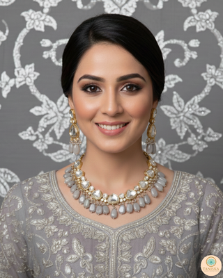 ROYAL Kundan Necklace Set - Charcoal Grey (with Meenakari)