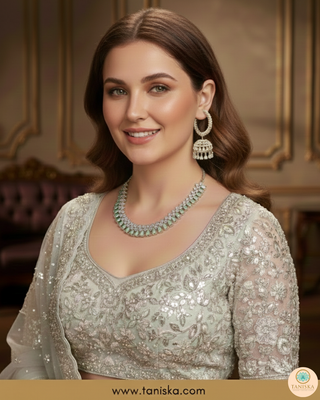 American Diamond Style Necklace Set - Silver/Mint