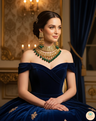 HEER Designer Bottle Green/Orange Kundan Necklace Set