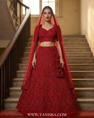 Scarlet Heritage Embroidered Bridal Lehenga