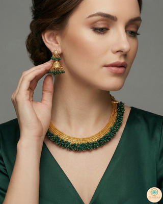 RANG-DE Pearl Necklace Set (Necklace, Earrings) - Emerald Green