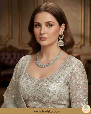 American Diamond Style Necklace Set - Silver/Mint