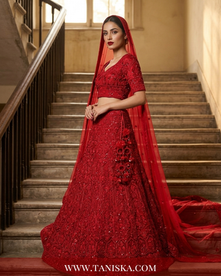 Scarlet Heritage Embroidered Bridal Lehenga