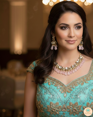 MEEREN Kundan Choker Necklace Set (Baby Pink)