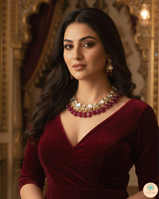 MEEREN Kundan Choker Necklace Set (Ruby)
