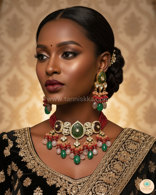 ZOYA Emerald/Red/Peach Combo Kundan Necklace Set