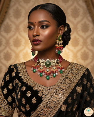 ZOYA Emerald/Red/Peach Combo Kundan Necklace Set