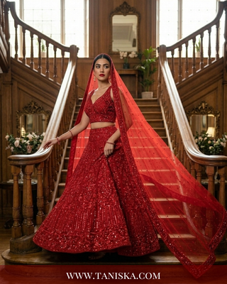 Scarlet Heritage Embroidered Bridal Lehenga
