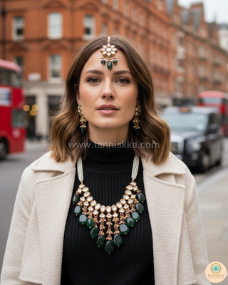 MISHA Kundan Necklace Set (Emerald, Maroon Combo)