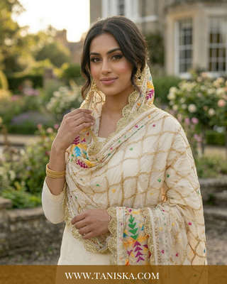 Pure Heritage White Geometric Phulkari