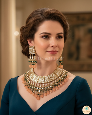 HEER Designer Peach Kundan Necklace Set