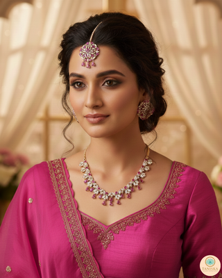 American Diamond Style Necklace Set - Rose Gold/Hot Pink