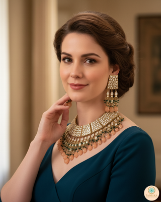HEER Designer Peach Kundan Necklace Set