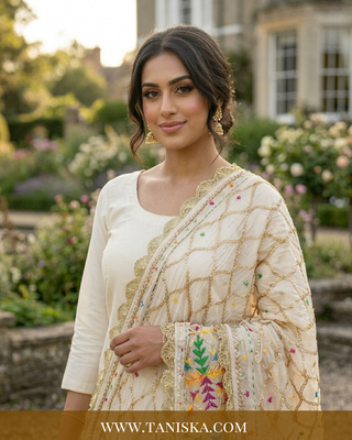Pure Heritage White Geometric Phulkari