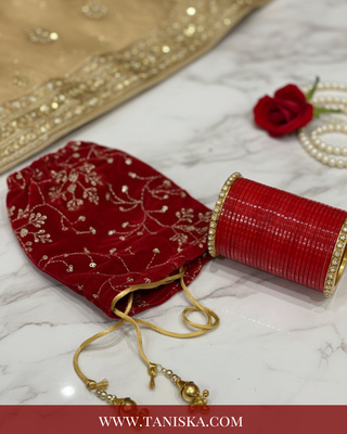 Embroidered Red Velvet Chooda Covers with Gold Threadwork – Bridal Trousseau Accessories (Copy)