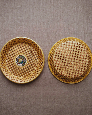 Handcrafted Meenakari Choora Bowl | Traditional Peacock Design Wedding Ritual Bowl | 15.5cm Gold Enamel Bowl